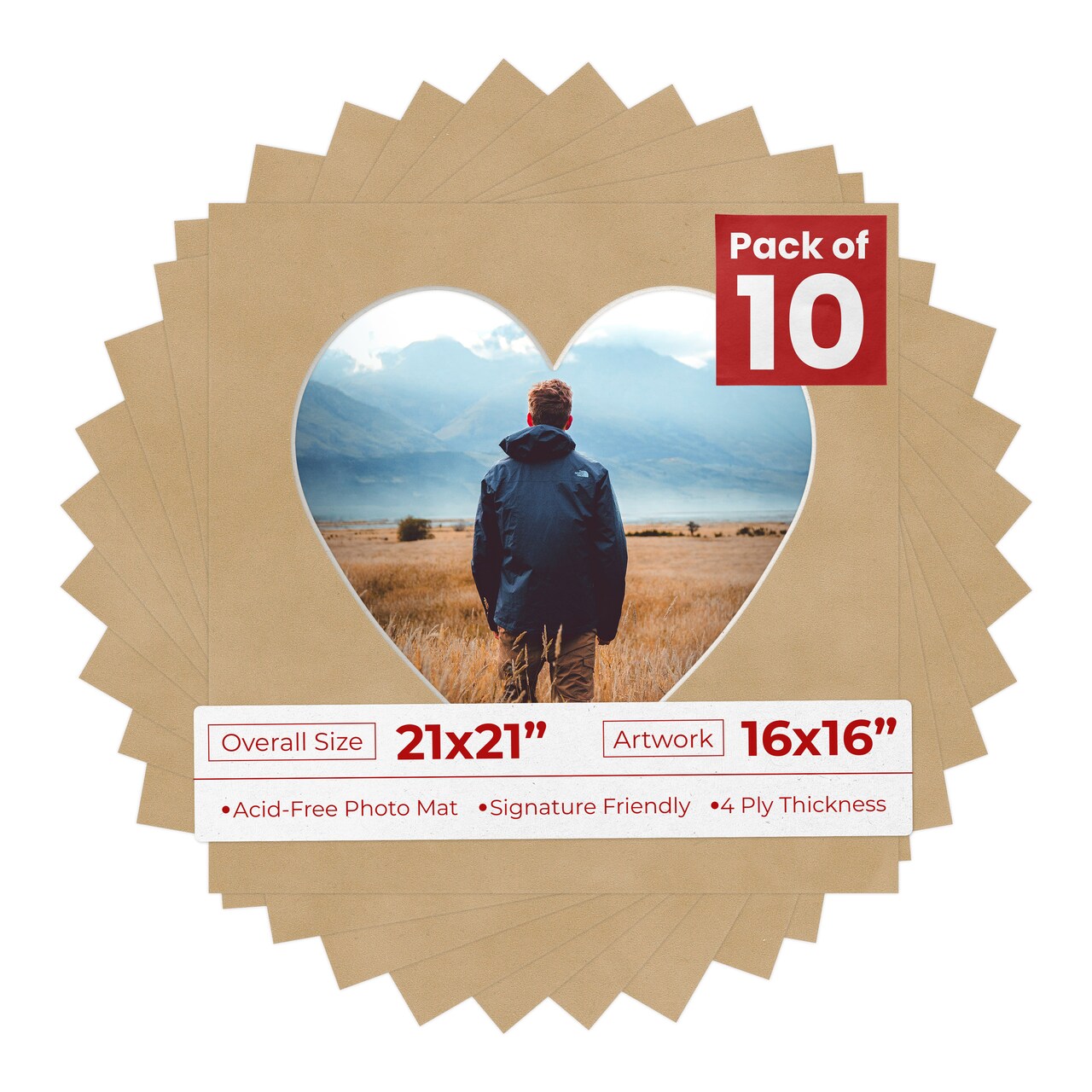 Beige Suede Mat Board for 21x21 Frames - Heart Opening for 16x16 Photos